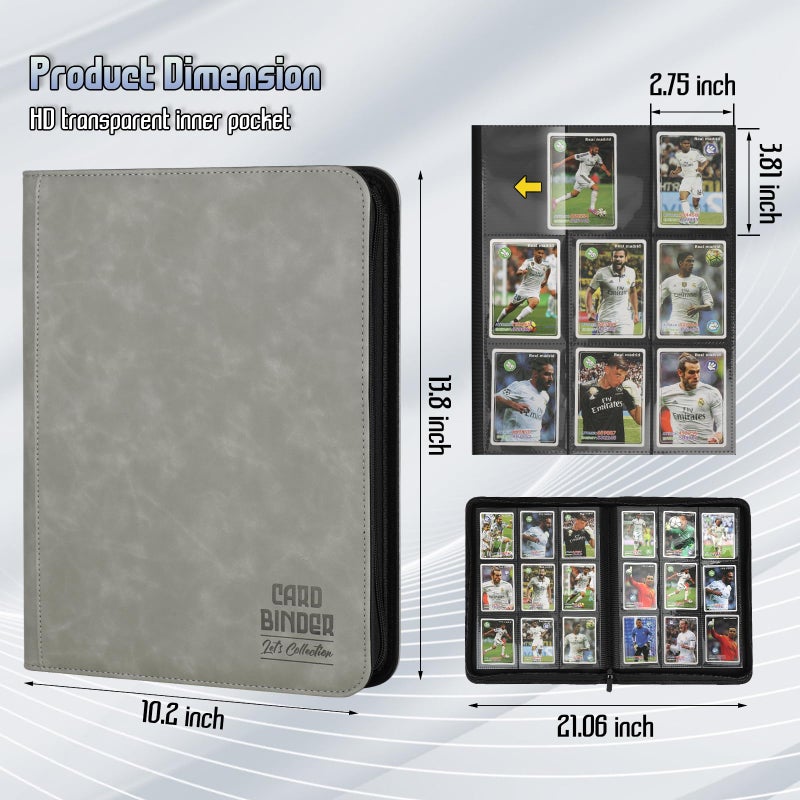 Arkeiliy Trading Card Binder, Premium 9 Pocket Double Sided 540 Pocket PU Card Collection Binder, Collectible Trading Card Albums for MTG, TCG, Sport Card, Game Cards (Gray) - Image 3