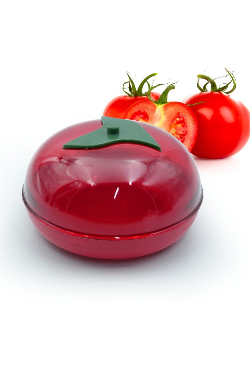 Beram Tomato Container, BPA-free reusable plastic, 12 × 6.5 × 12 cm, compact round box with airtight lid.  Compact and space-saving, ideal for easy storage of cut tomatoes and fruits. - Image 1