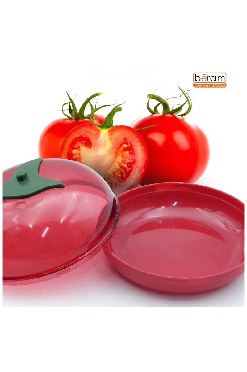 Beram Tomato Container, BPA-free reusable plastic, 12 × 6.5 × 12 cm, compact round box with airtight lid.  Compact and space-saving, ideal for easy storage of cut tomatoes and fruits. - Image 2