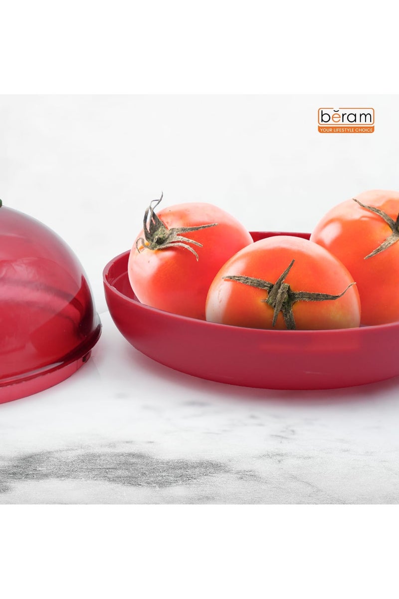 Beram Tomato Container, BPA-free reusable plastic, 12 × 6.5 × 12 cm, compact round box with airtight lid.  Compact and space-saving, ideal for easy storage of cut tomatoes and fruits. - Image 3