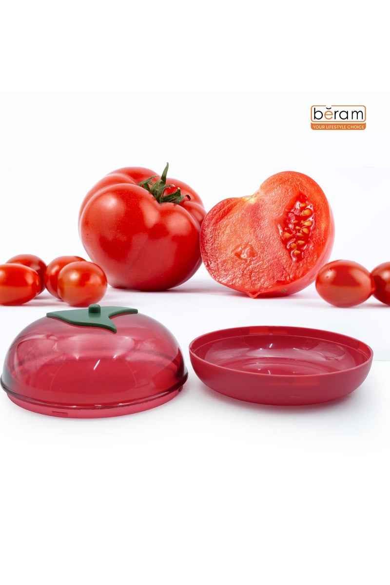 Beram Tomato Container, BPA-free reusable plastic, 12 × 6.5 × 12 cm, compact round box with airtight lid.  Compact and space-saving, ideal for easy storage of cut tomatoes and fruits. - Image 4