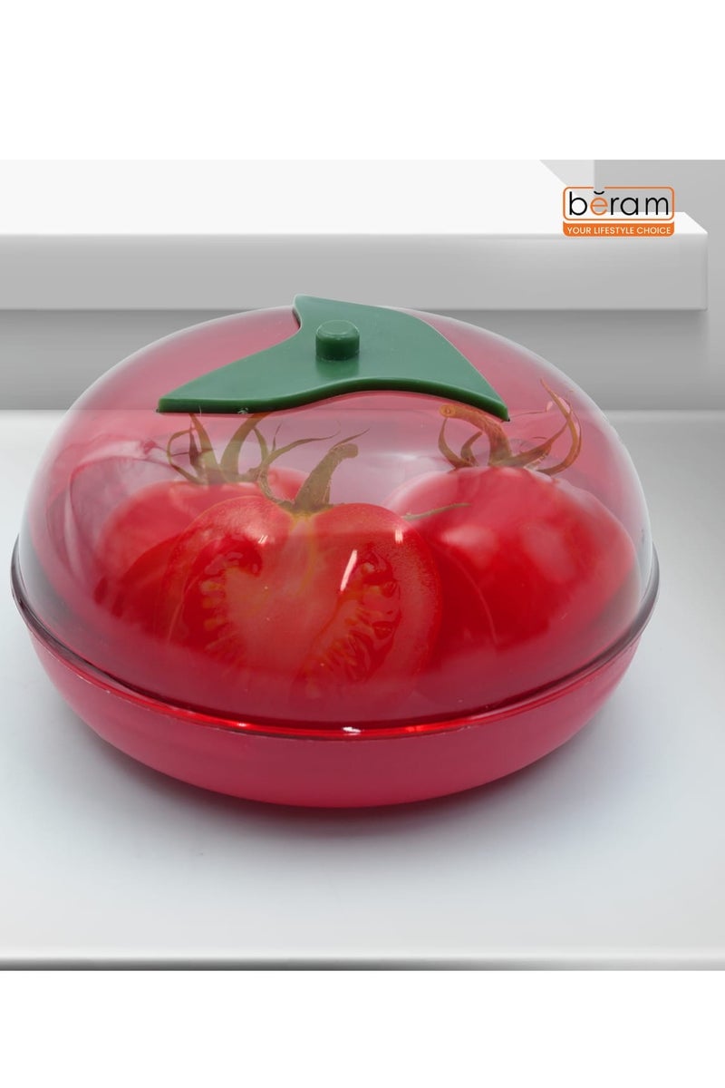 Beram Tomato Container, BPA-free reusable plastic, 12 × 6.5 × 12 cm, compact round box with airtight lid.  Compact and space-saving, ideal for easy storage of cut tomatoes and fruits. - Image 5
