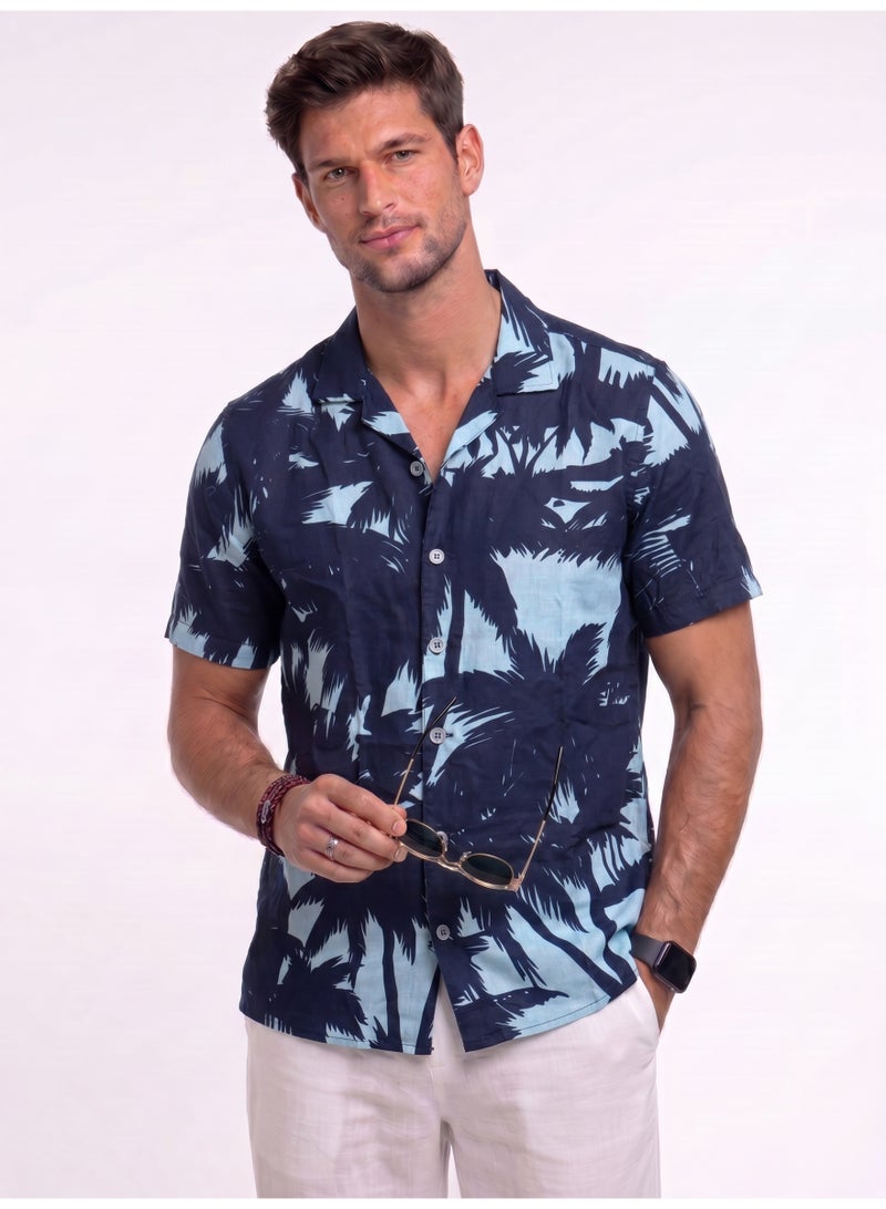 Men’s Patterned Short Sleeve Resort Collar Shirt