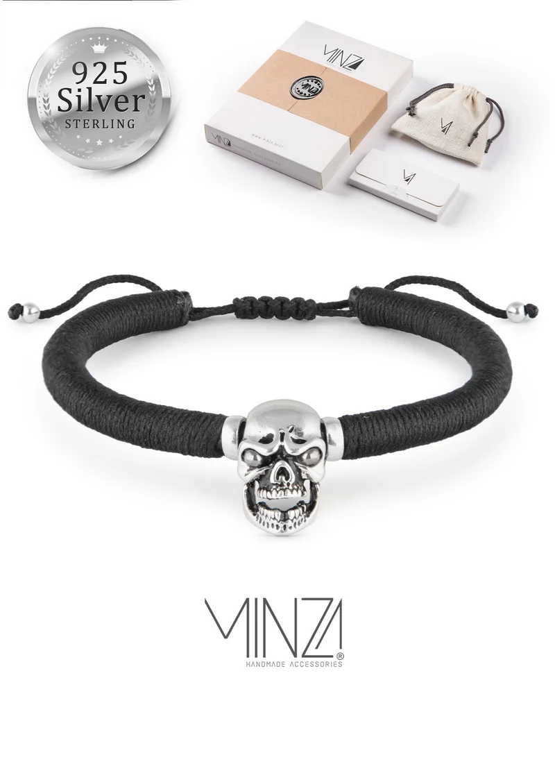 Minza Minza " Skull " Pure 925 Sterling Silver, Handmade Bracelet for Men, Woven & Braided Bracelet, 5.500 grams of Silver, Jewelry for Casual & Special Occasion