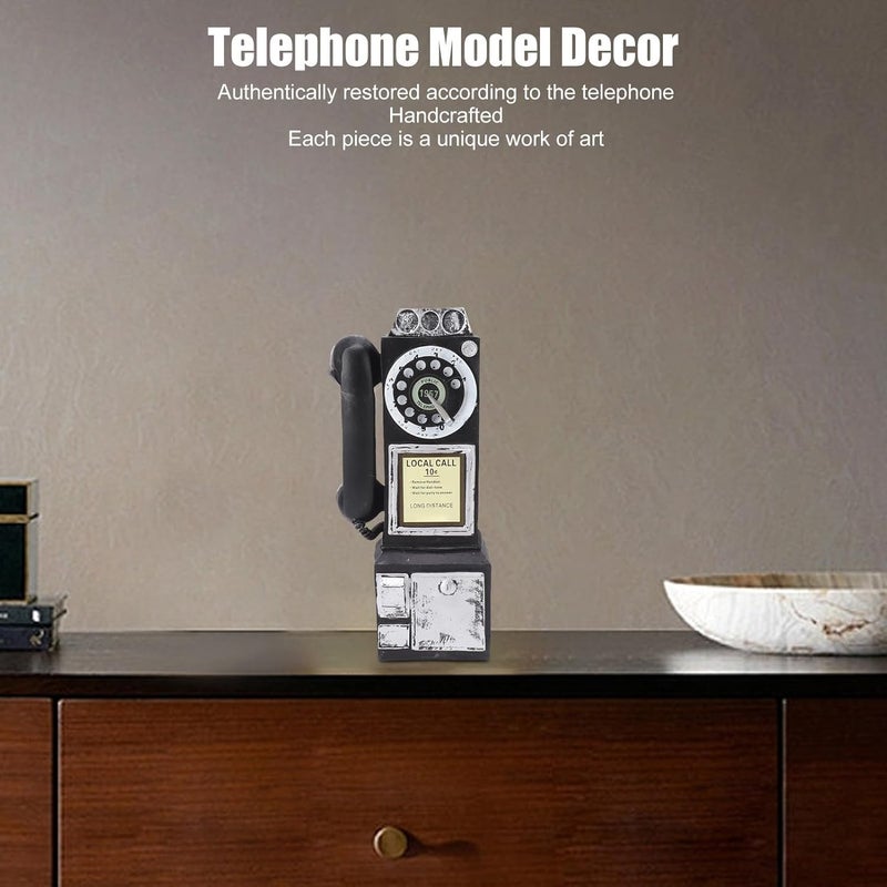 Vintage Telephone Decoration Handcrafted Retro Phone Model Classic Bar Cafe Home Office Decor Unique Collectible Art Piece 9.5x7x28cm (Black) - Image 1