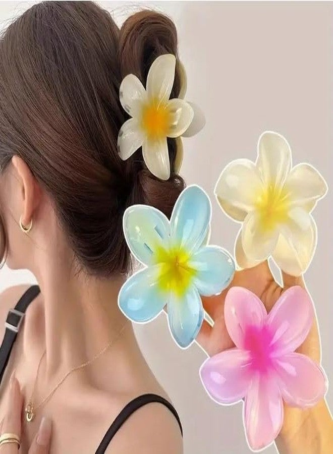 Freebies Beautiful Big Flower Multicolor super glossy Hair Claw Clip for Women, accessory Girls, Strong Non-slip Perfect Hold Thick, Long Hair, Decorative Floral Cute Clips Clutcher Set of 3 - Image 1