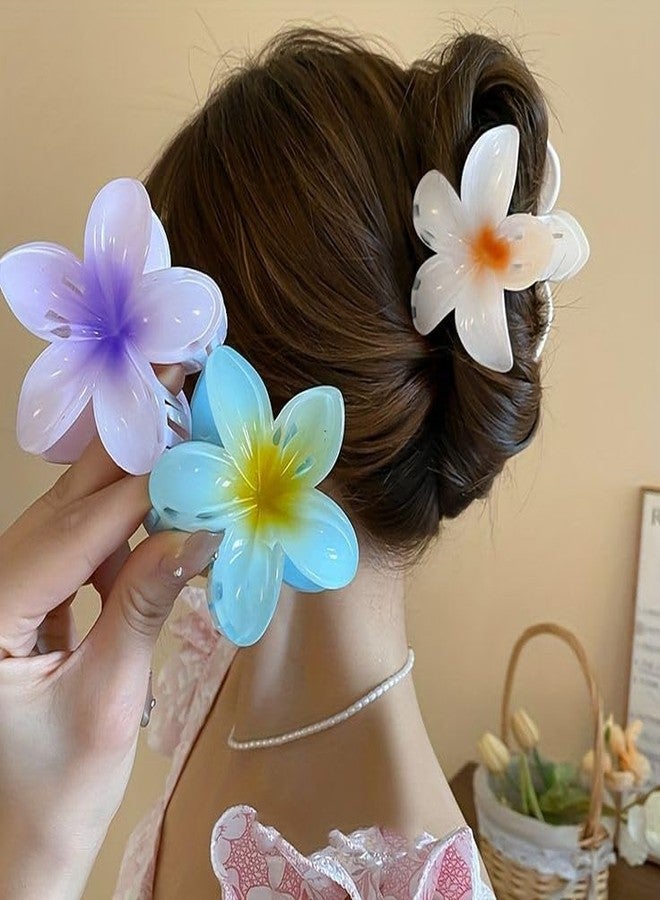 Freebies Beautiful Big Flower Multicolor super glossy Hair Claw Clip for Women, accessory Girls, Strong Non-slip Perfect Hold Thick, Long Hair, Decorative Floral Cute Clips Clutcher Set of 3 - Image 3