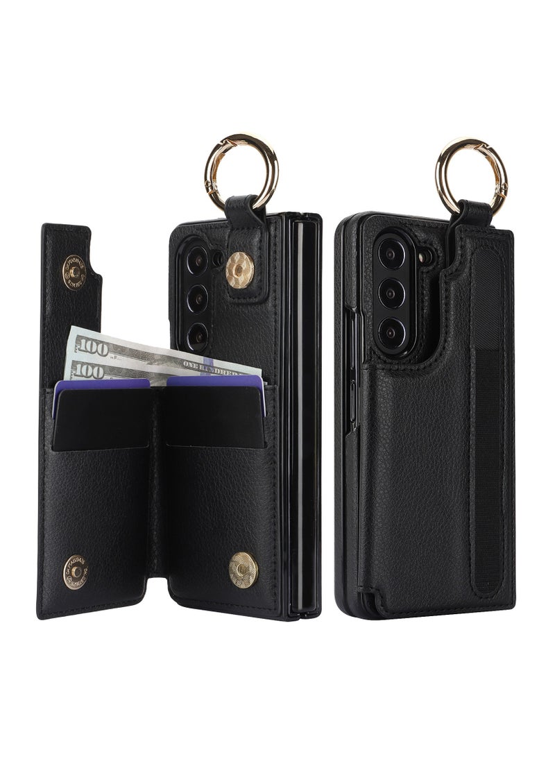 General For Samsung Galaxy Z Fold 5/4/3 Phone Case, Zipper Wallet Style Phone Case with Card Clip Ring Holder Magnetic Closure Women's PU Leather Case  - Image 1