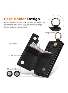 General For Samsung Galaxy Z Fold 5/4/3 Phone Case, Zipper Wallet Style Phone Case with Card Clip Ring Holder Magnetic Closure Women's PU Leather Case  - Image 3