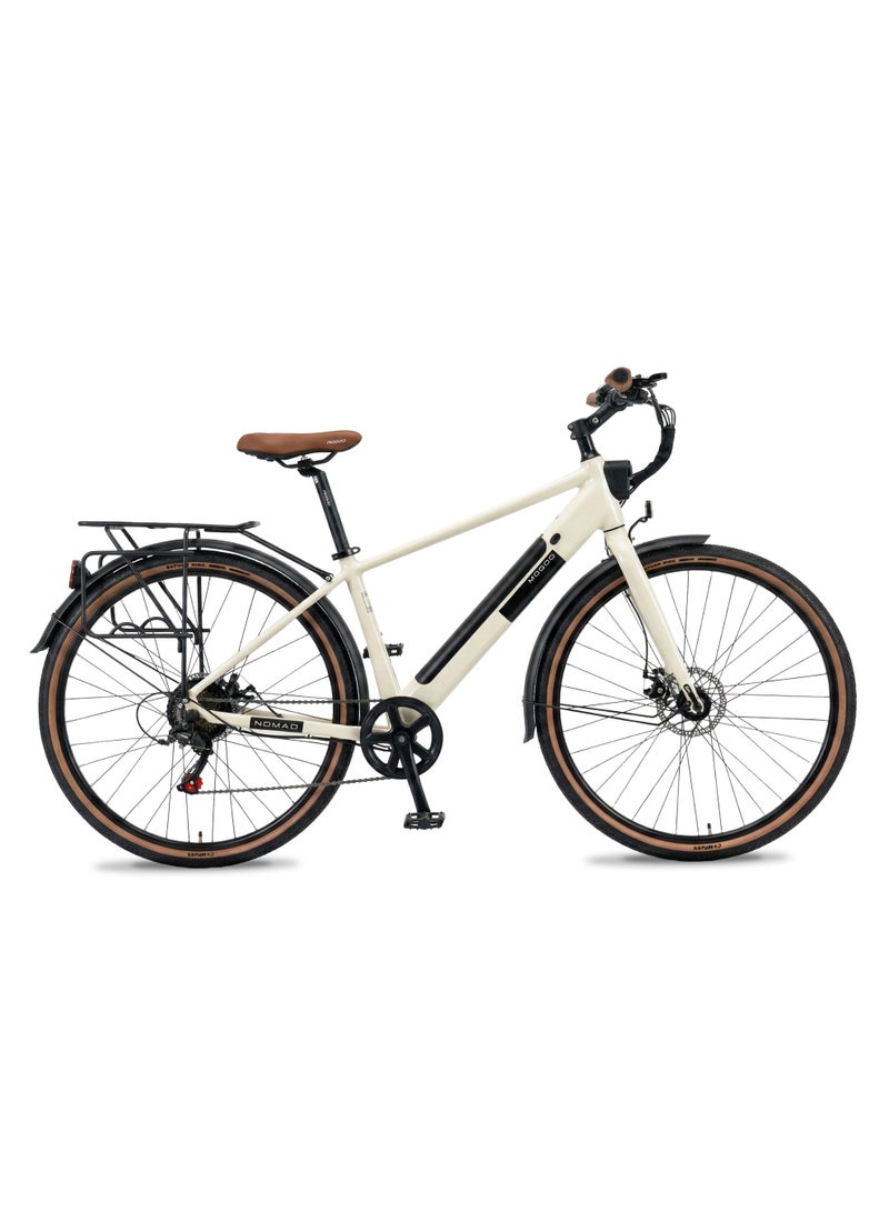 MOGOO دراجة كهربائية هجينة موغو 700C نوماد - محرك 36V 350W، 7 سرعات شيمانو، فرامل قرصية مزدوجة، حامل خلفي، واقيات طين ومصباح أمامي مدمج - دراجة كهربائية للمدينة للبالغين - عاجي - Image 1
