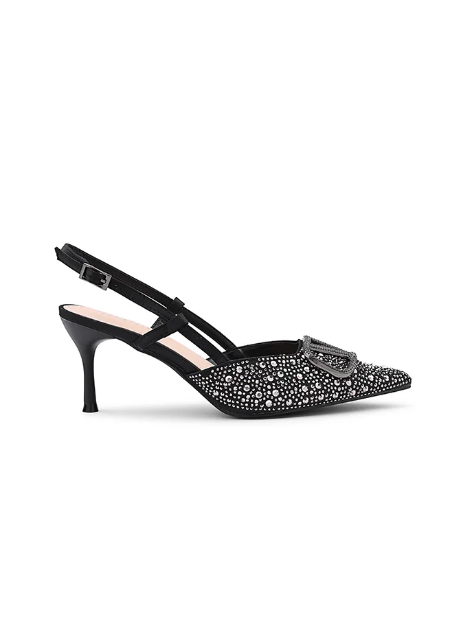 أيقون Garavani VLogo Signature slingback in leather with rhinestones