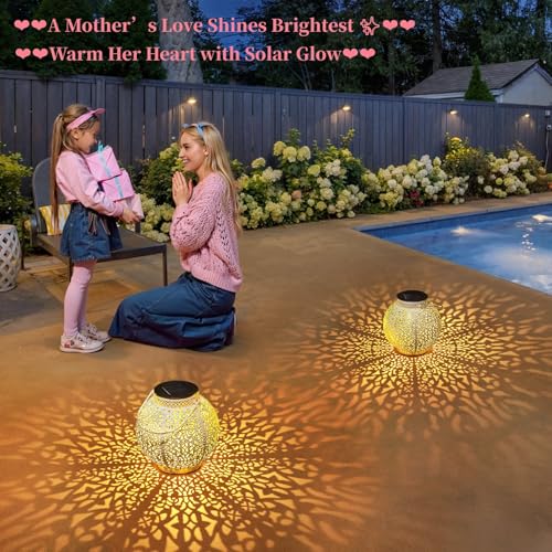 TAKE ME 2 Packs Solar Lanterns Lights Outdoor Waterproof Garden Laterns Metal Retro Lights for Christmas Gifts Mom Wife Grandma Birthday Gifts (White Set of 2) - Image 2