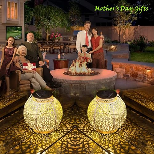 TAKE ME 2 Packs Solar Lanterns Lights Outdoor Waterproof Garden Laterns Metal Retro Lights for Christmas Gifts Mom Wife Grandma Birthday Gifts (White Set of 2) - Image 5