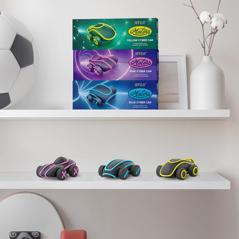 HEY CLAY - Cyber Cars PINK CYBER CAR Colourful modelling air-dry clay, 2 cans with fun interactive app for kids 3 years + - Image 5