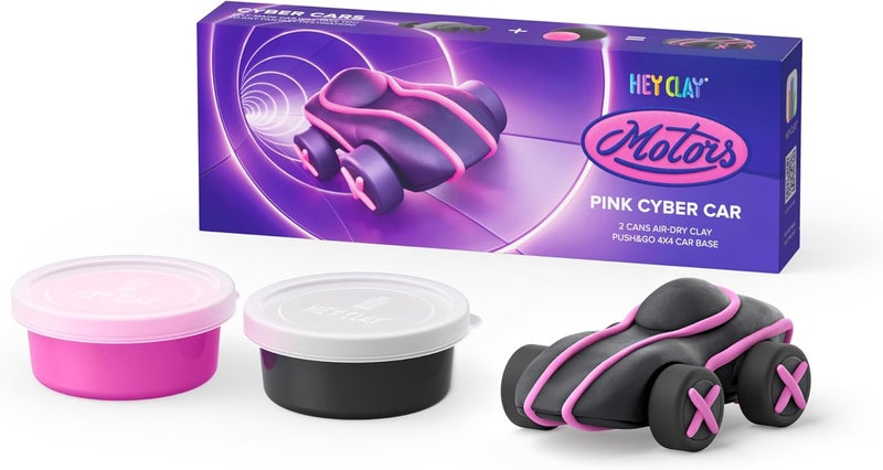 HEY CLAY - Cyber Cars PINK CYBER CAR Colourful modelling air-dry clay, 2 cans with fun interactive app for kids 3 years + - Image 1