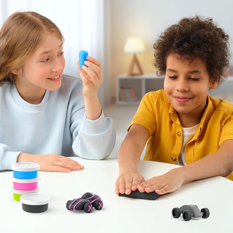 HEY CLAY - Cyber Cars PINK CYBER CAR Colourful modelling air-dry clay, 2 cans with fun interactive app for kids 3 years + - Image 3