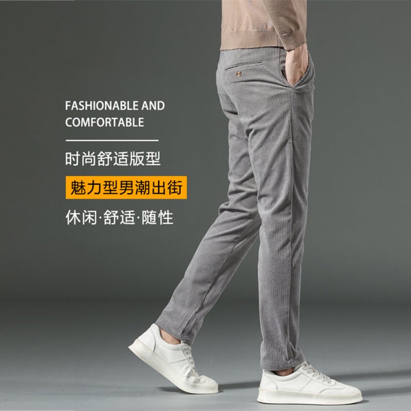 بنطلون كوردروي عتيق للرجال بتصميم ضيق مناسب لفصل الربيع والخريف والشتاء، بنطلون كاجوال مبطن بالفleece، بنطلون مستقيم عصري للأعمال عبر الحدود - Image 4