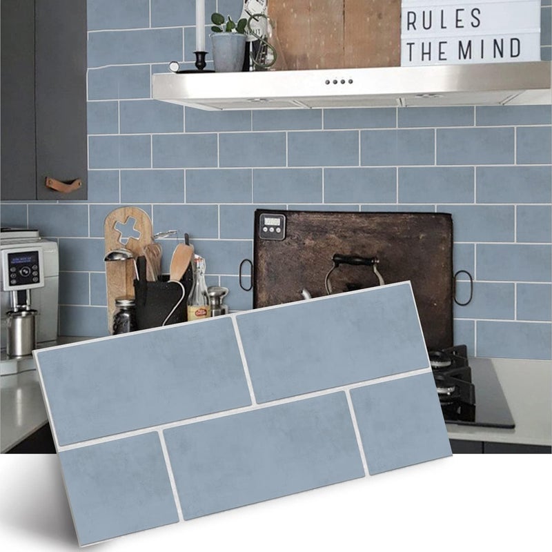 Alwayspon Vinyl Tile Stickers, Self-Adhesive Back, Tile Stickers for Kitchen and Bathroom, Self-Adhesive Peel and Stick, PVC Floor Stickers, DIY, Pastel Blue, 30 x 15 cm x 12 Pieces - Image 4