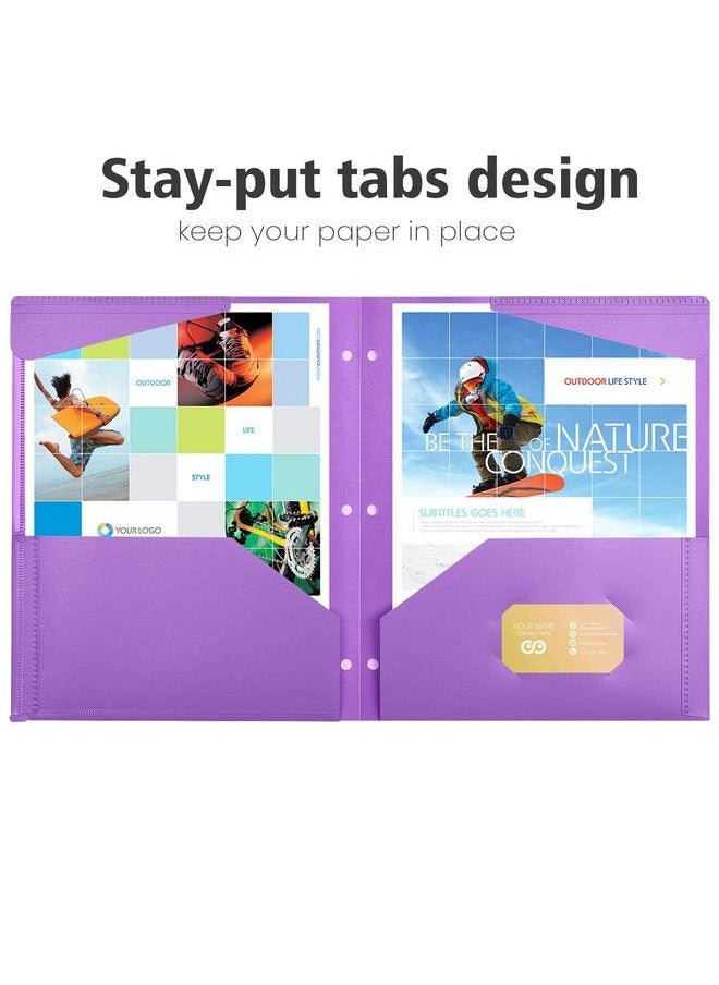 INFUN - Heavy Duty Plastic Folders With Clear Front Pocket And Holes 6 Packassorted Colors Folder With 2 Pockets And 3 Holes For 3 Ring Bindersfolder With Card Slot For Schooloffice And Home - Image 1