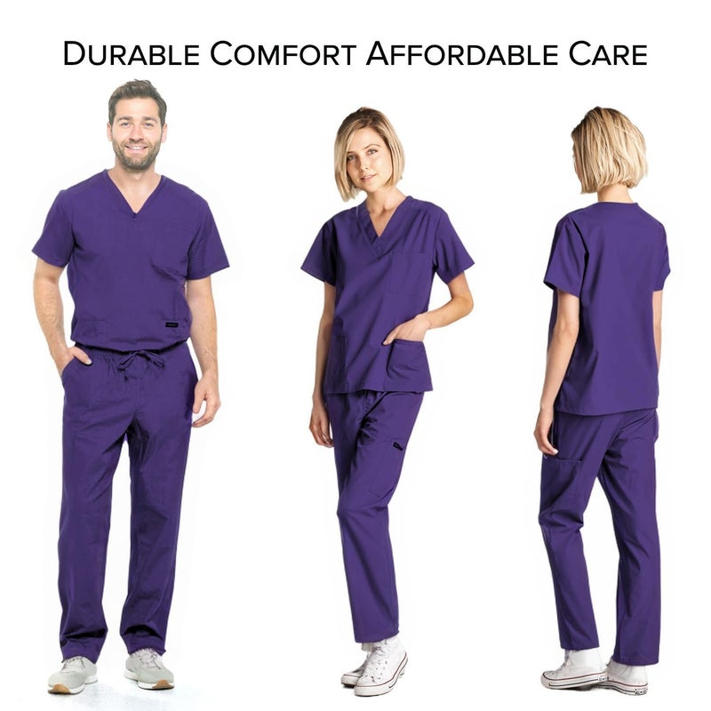 Dagacci Medical Uniform Woman and Man Scrub Set Unisex Medical Scrub Top and Pant, Purple, XS - Image 3