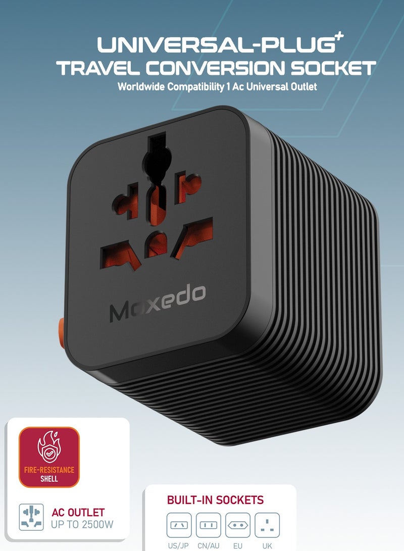 Moxedo Universal – Plug Travel Conversion Socket 2500W AC Outlet Power Socket Plug with Built-in Auto Resetting Fuse for UK, US, Japan, China, Australia, Europe - Image 2