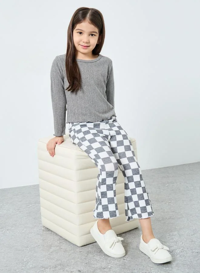 Take Two Take Two Girls Textured T-Shirt and Checked Flared Pants Set