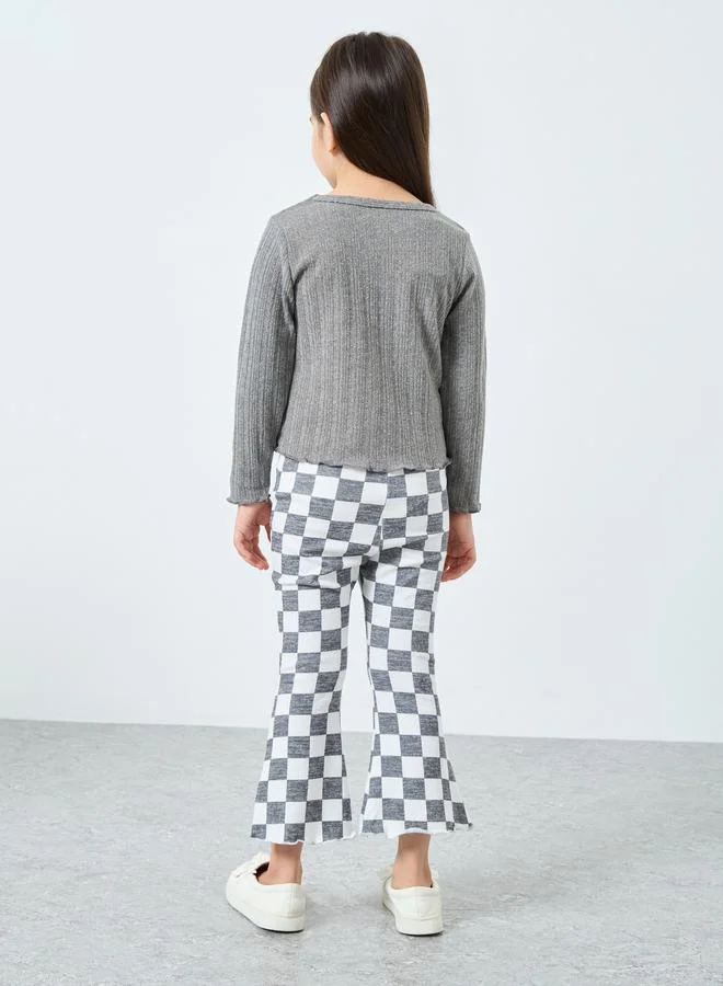 Take Two Take Two Girls Textured T-Shirt and Checked Flared Pants Set