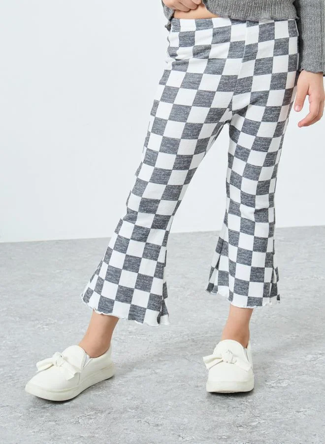 Take Two Take Two Girls Textured T-Shirt and Checked Flared Pants Set