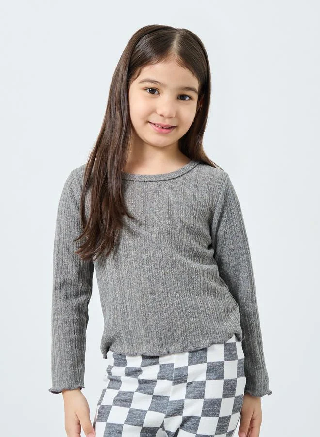 Take Two Take Two Girls Textured T-Shirt and Checked Flared Pants Set