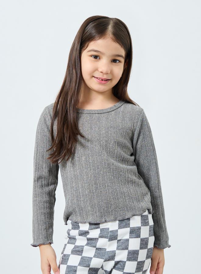 تايك تو طقم تي شيرت بناتي مزخرف وبنطلون واسع كاروهات - Image 2