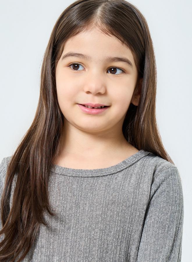 تايك تو طقم تي شيرت بناتي مزخرف وبنطلون واسع كاروهات - Image 3