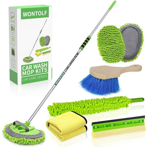 Wontolf 62'' Car Wash Brush with Long Handle Chenille Microfiber Car Wash Mop Mitt Car Cleaning Kit Windshield Window Squeegee Car Duster Microfiber Towels Wheel Tire Brush for Cars RV Truck Boat - Image 1