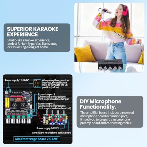 ARRAROWN ZK-TB21Q Bluetooth 5.1 Amplifier Board 2.1 Channel 50W*2+100W Mini Hi-Fi Audio Amp Supporting Qualcomm APTX-HD, AUX Lossless Input, Sub Amplifiers with Mic Input, DC 12-24V (ZK-TB21 Upgraded) - Image 5