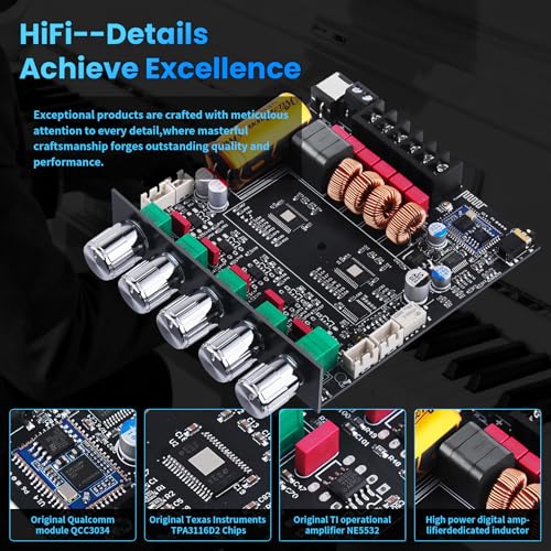 ARRAROWN ZK-TB21Q Bluetooth 5.1 Amplifier Board 2.1 Channel 50W*2+100W Mini Hi-Fi Audio Amp Supporting Qualcomm APTX-HD, AUX Lossless Input, Sub Amplifiers with Mic Input, DC 12-24V (ZK-TB21 Upgraded) - Image 3