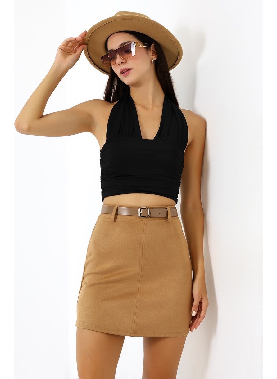 Win Moda - Suede Skirt Short Belted / Belt Suede Skirt Model - Image 1