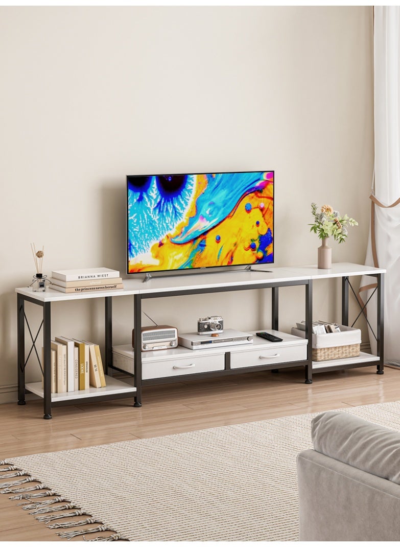 اديببولا 175*40*50 سم طاوله تلفزيون لأجهزة التلفزيون حتى 70 بوصة مع درجين من القماش، مكتبة تلفزيون مع أرفف تخزين مفتوحة، طاولة تلفزيون حديثة، طاولة تلفاز لغرفة المعيشة، غرفة النوم، مركز الترفيه، أبيض، سم - Image 1