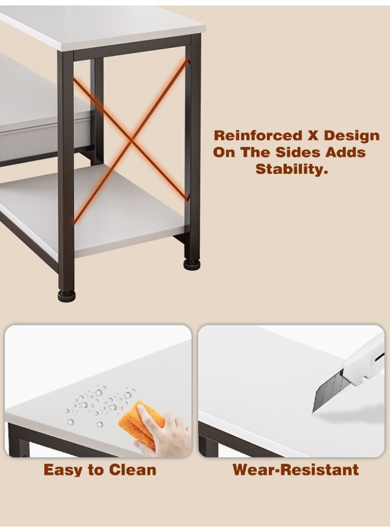 اديببولا 175*40*50 سم طاوله تلفزيون لأجهزة التلفزيون حتى 70 بوصة مع درجين من القماش، مكتبة تلفزيون مع أرفف تخزين مفتوحة، طاولة تلفزيون حديثة، طاولة تلفاز لغرفة المعيشة، غرفة النوم، مركز الترفيه، أبيض، سم - Image 4