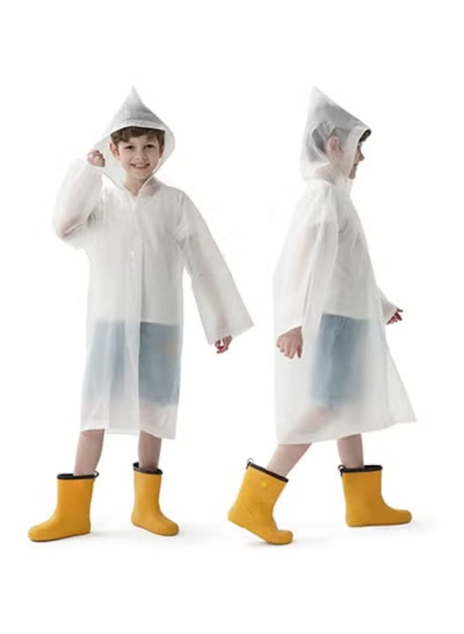 fantasize Kids Raincoat, 1Pcs Kids Waterproof Thick Rain Ponchos For Kids,Reusable Emergency Rain Coats For Boys Girls, Kids Snow Rainwear Jacket with Hood and Drawstring, Portable EVA Rain Jacket, White - Image 1