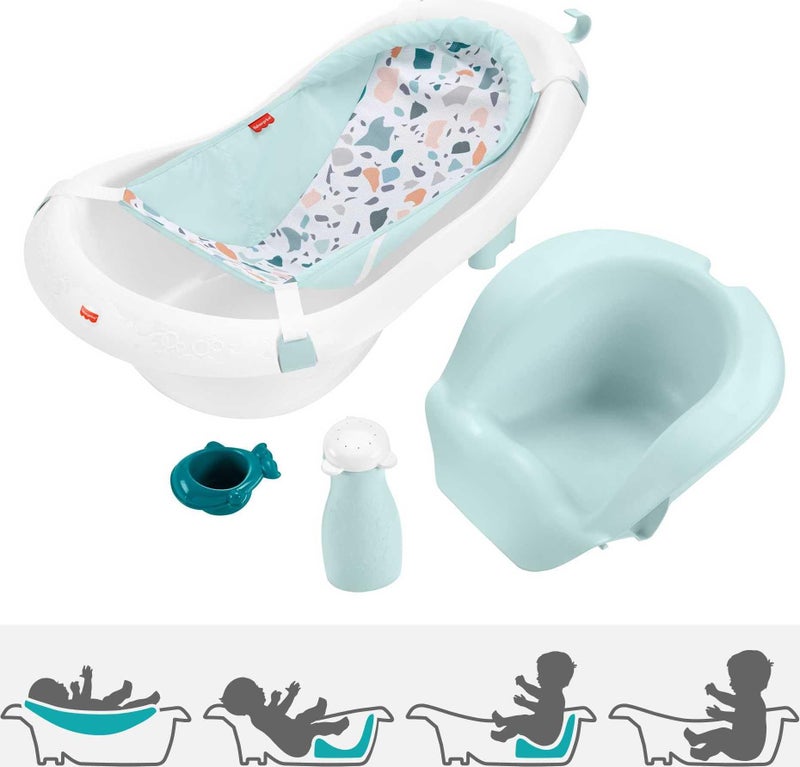 Fisher-Price Baby to Toddler Bath 4-in-1 Sling â€˜n Seat Tub with Removable Infant Support and 2 Toys, Pacific Pebble - Image 3
