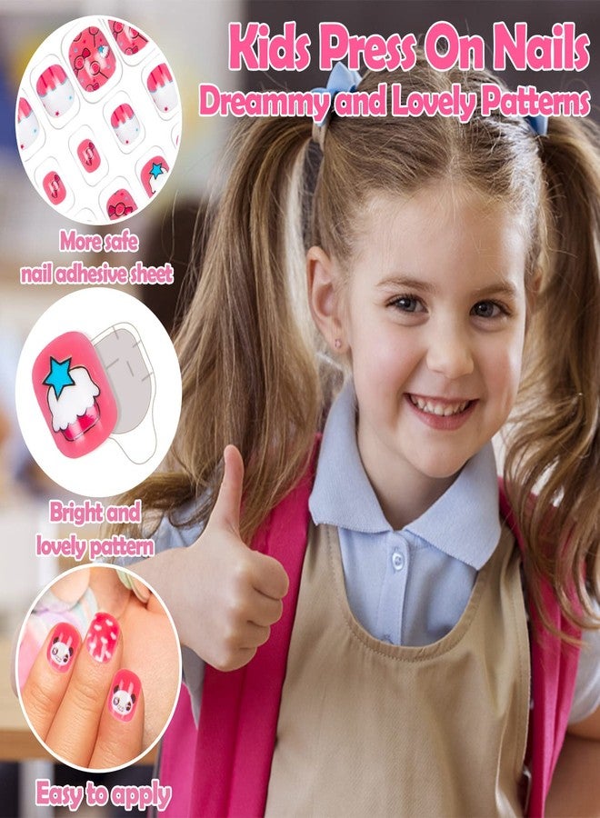 Labeol 144 Pieces Fake Nails for Kids Girls Artificial Kids Press on Nails Full Cover Short Acrylic Stick On Nails False Nail Tips Kit for Children Little Girls Nail Art Decoration (Cute Animal) - Image 3