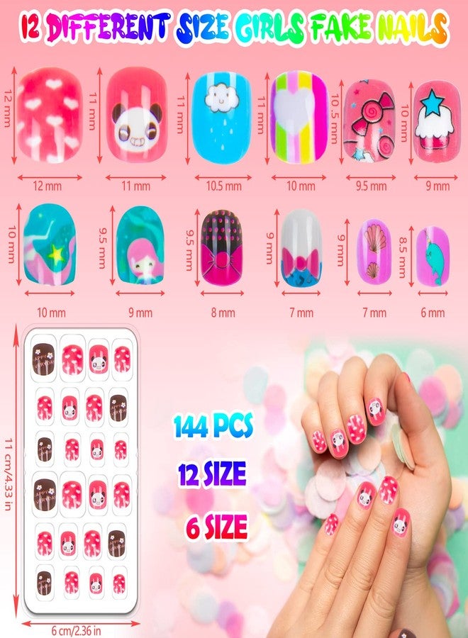 Labeol 144 Pieces Fake Nails for Kids Girls Artificial Kids Press on Nails Full Cover Short Acrylic Stick On Nails False Nail Tips Kit for Children Little Girls Nail Art Decoration (Cute Animal) - Image 2