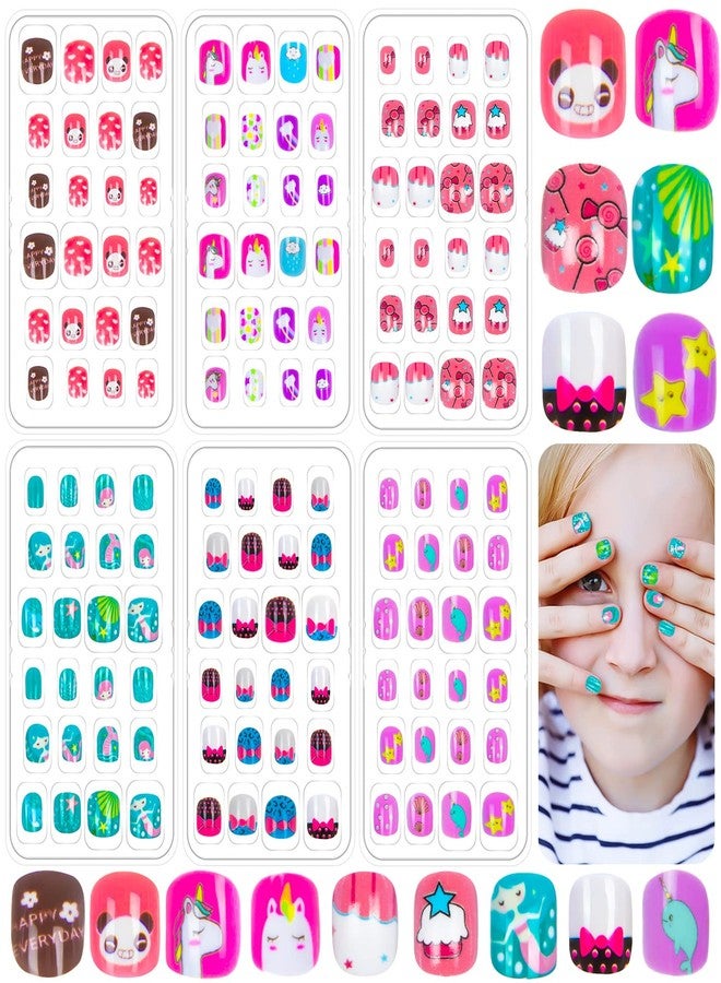 Labeol 144 Pieces Fake Nails for Kids Girls Artificial Kids Press on Nails Full Cover Short Acrylic Stick On Nails False Nail Tips Kit for Children Little Girls Nail Art Decoration (Cute Animal) - Image 1