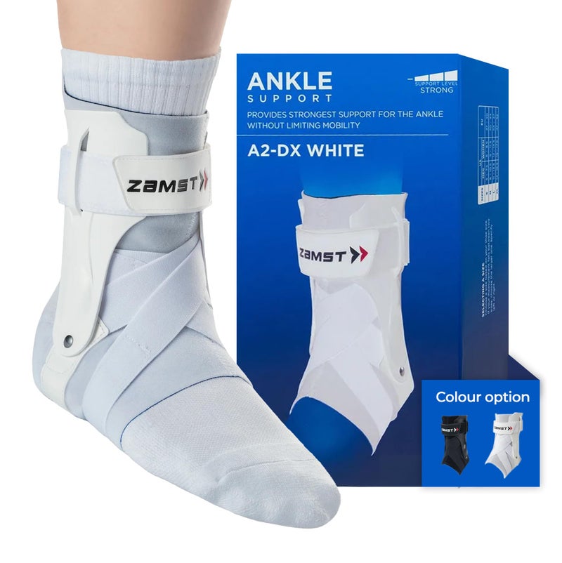 Zamst A2-DX Sports Ankle Brace with Protective Guards For High Ankle Sprains and Chronic Ankle Instability-for Basketball, Volleyball, Lacrosse, Football-White, Right, Large - Image 1