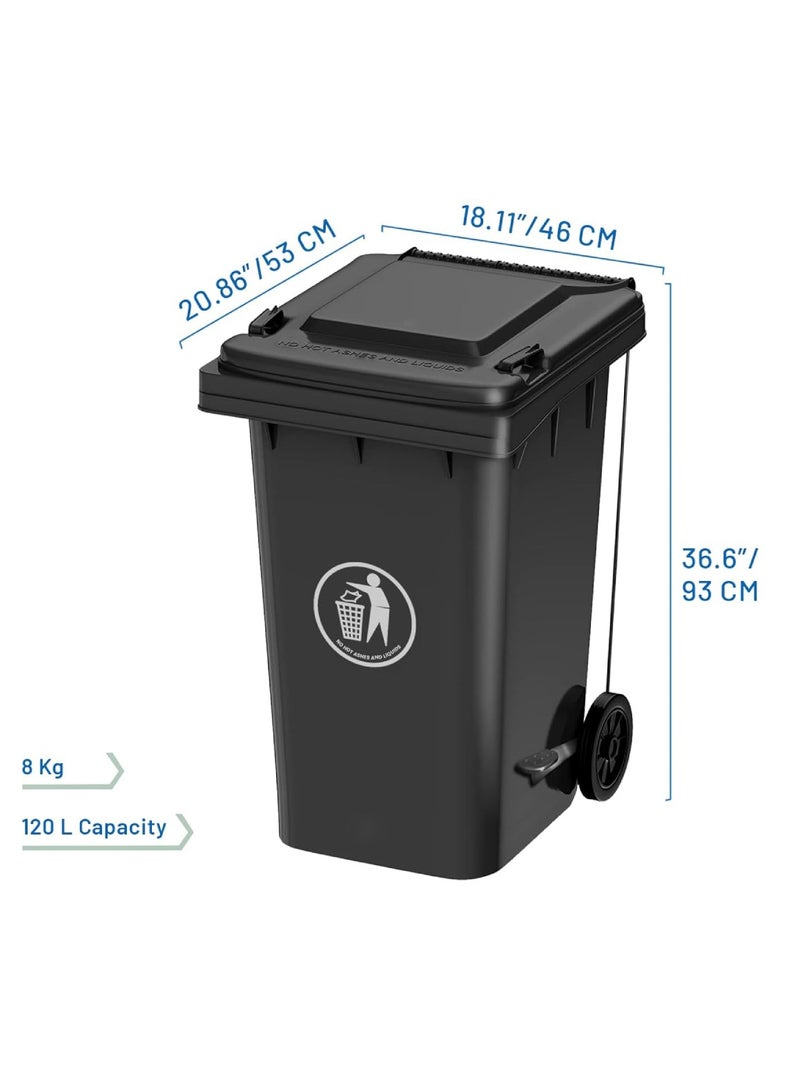 High Density Polyethylene Garbage Bin 120 Litre with wheel and pedal - Heavy Duty Kitchen Dust Bin Outdoor Recycle Trash Can Large Industrial Waste bin Trash bin Black - Image 3