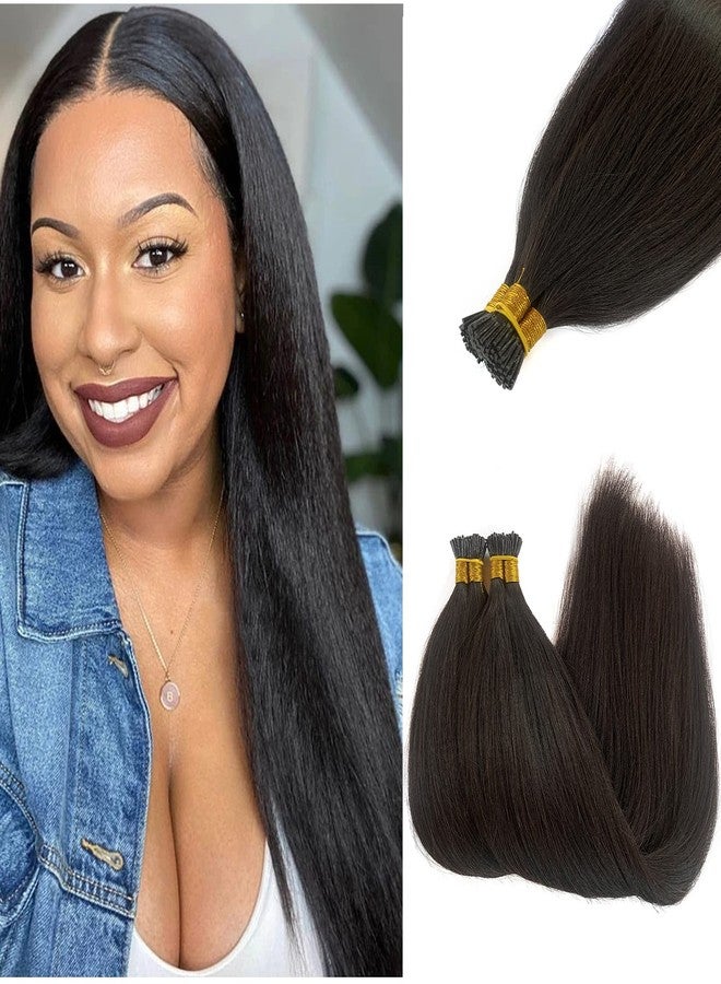 Smavida Yaki I Tip Hair Extensions Human Hair,Natural Black Yaki Straight Microlink Hair Extension Invisible I Tip Human Hair Extensions 18" Keratin Itip Hair Extensions Human Hair for Women 1g/s 50g - Image 1