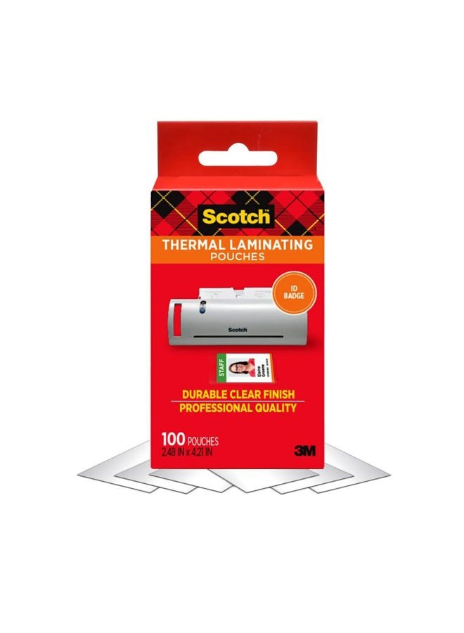Scotch  Brand Scotch ID Badge Size Thermal Laminating Pouches, 5 mil, 4 1/4 x 2 1/5, 100/Pack - Image 1