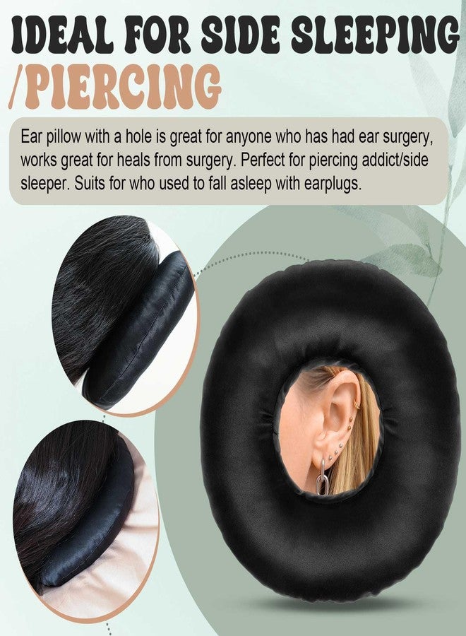 DoubleFill 2 Pcs Silky Satin Ear Piercing Pillows for Side Sleepers with Holes Donut Shaped Support Pillow for Ear Pain Inflammation Pressure Sore Side Relief Sleeping Guard(Black) - Image 4