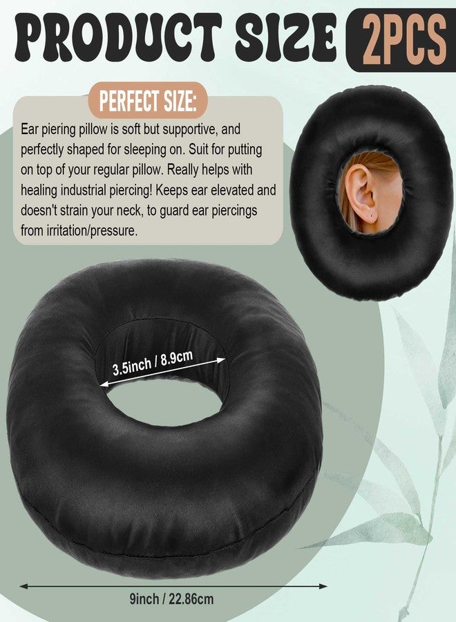 DoubleFill 2 Pcs Silky Satin Ear Piercing Pillows for Side Sleepers with Holes Donut Shaped Support Pillow for Ear Pain Inflammation Pressure Sore Side Relief Sleeping Guard(Black) - Image 2