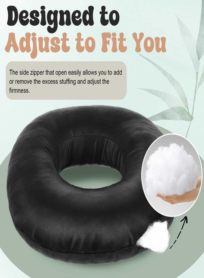 DoubleFill 2 Pcs Silky Satin Ear Piercing Pillows for Side Sleepers with Holes Donut Shaped Support Pillow for Ear Pain Inflammation Pressure Sore Side Relief Sleeping Guard(Black) - Image 3