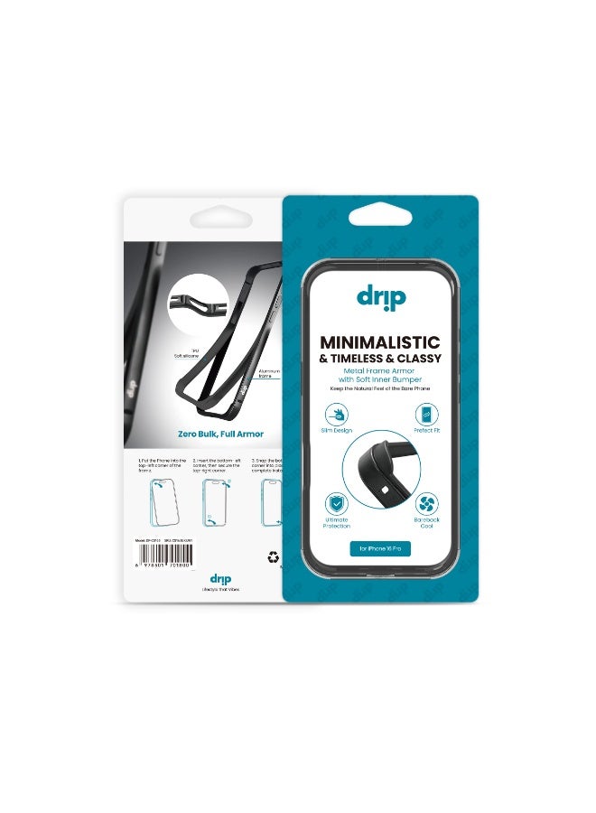 DRIP 📱💎✨ Metal Frame Armor Case for iPhone 16 Pro (Black) 🖤 🛡️ Shockproof Aluminum Frame 💥 + Soft TPU Inner Cushion 💫 | 360° Full Protection | MagSafe Compatible 🧲 | Anti-Scratch ✨ | Slim Metallic Design ⚙️ | Premium iPhone Protective Cover 💎 | Drip Original Series 🔥 | Luxury Durable Armor 2025 🚀 - Image 4